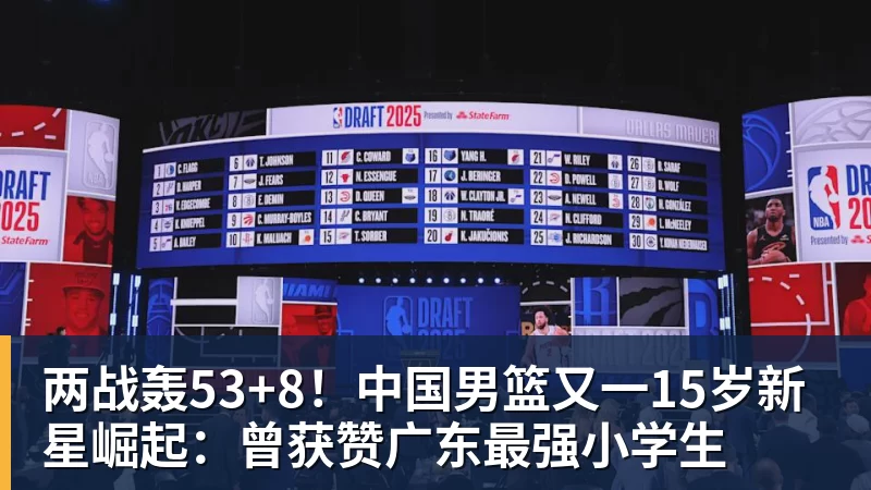 两战轰53+8！中国男篮又一15岁新星崛起：曾获赞广东最强小学生