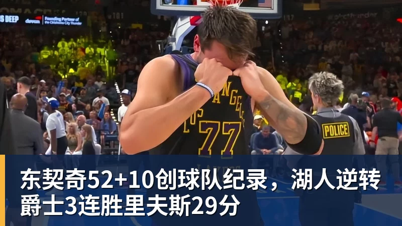 东契奇52+10创球队纪录，湖人逆转爵士3连胜里夫斯29分